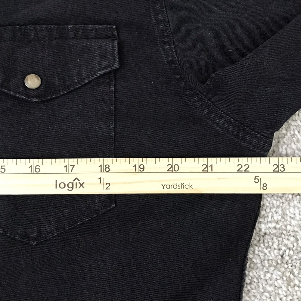 Wrangler Black Denim Shirt Pearl Snap Mens Large Dark Wash Western Yoke Rodeo - Picture 12 of 14